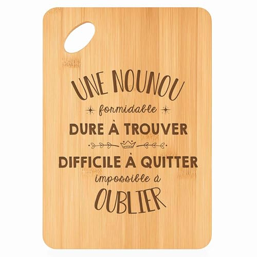 Planche à découper Une Nounou Formidable - Plateau Apéro en Bambou Cadeau Gravé Collègue Femme Remerciement Fin d'années Cuisine Barbecue