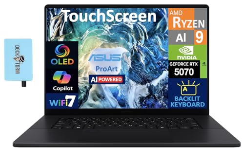 ASUS ProArt P16 AI Creator Laptop 16.0 Touchscreen OLED 4K Display (AMD Ryzen AI 9 HX 370, 32GB LPDDR5X, 4TB PCIe SSD, GeForce RTX 5070, Copilot+, Backlit KB, Win 11 Pro) w/DKZ USB Port Expander