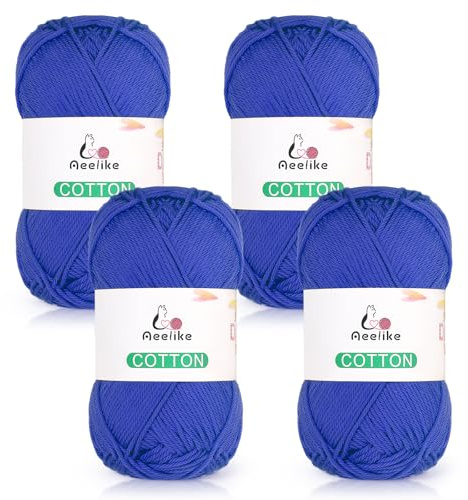 Aeelike 100% Cotton Strickwolle, Babyweich 4Ply Baumwolle Handstrickgarn, Atmungsaktiv und Hautfreundlich Wolle, geeignet zum Stricken und Häkeln von Schals, Pullovern, Mützen, Handschuhen, Saphirblau