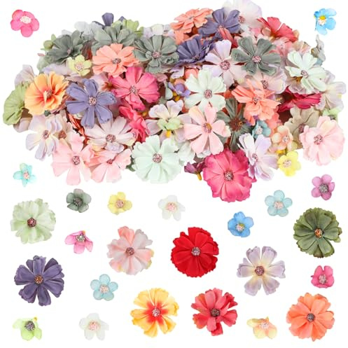 LOMIMOS 150 PCS Künstliche Blumen，Bunte Kunstblumen Mini Gänseblümchen Blütenköpfe Kunstblumen Köpfe Deko für Haarschmuck Hochzeit Feste Partei Haus DIY Basteln