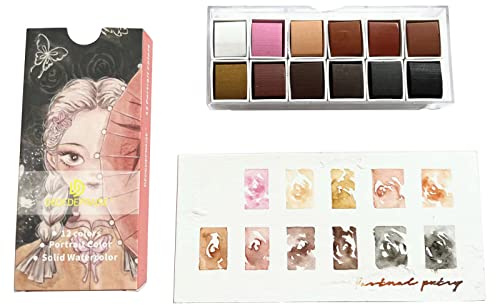 Aquarellfarben-Set, 12 Hautfarben, in tragbarer Box, Reisen, für Künstler, Amateure, Hobbyisten, Malliebhaber, feste Farbe, professionell, ungiftig, festes Pigment für Künstler, Malerei, Profis