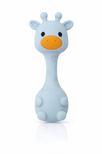 MuyPe Rassel Giraffe und Beißring für Babys (Giraffe Blau)