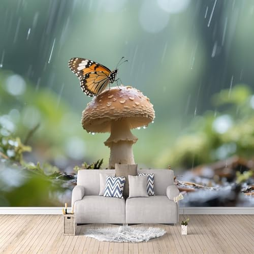 Générique Papier Peint Intissé Forêt enchantée, 3D Panoramique Murale Gros champignon 300x210cm Décoration murale rapide DIY fresque murale créative tête de lit chambre salon facile à appliquer