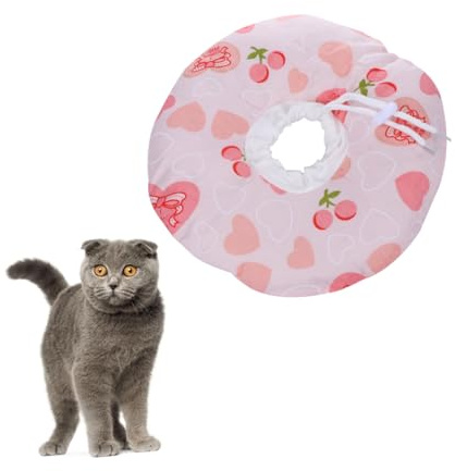 KOMBIUDA Collier de Récupération Chat Anti-égratignures Forme Cœur Rose S Collerette Protectrice Ajustable Coton pour Cicatrisation Confortable et Pratique
