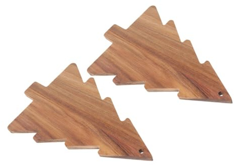 GRIRIW 2pcs Christmas Chopping Board Tree Solid Fruit Platter Tray Christmas Tableware Candy Dishes for Rustic Charcuterie Snack Extra Large Chopping Board Party Cutting Xmas Light Brown