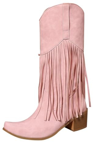 Générique Bottes Cowboy Frange Femme Bottine Country Western Bottines Talon | Mollet Boot Grande Taille Chaussure Couleur Unie Bottine Mollets Larges Botte 35-48 Santiags Femme Mi Haute