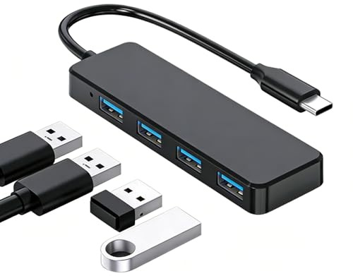USB Extender, USB C Hub 4-Port USB-3.0 Adapter, Ultra-Slim USB-C to USB-Hub, 5Gbps Data Transfer, Thunderbolt 3 Compatible, for MacBook Pro/Air, iPad Pro, XPS, Chromebook, iPhone 15 Pro, Galaxy