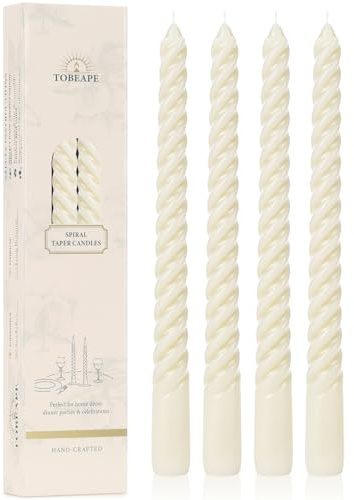 Tobeape 10 Ivory Spiral Taper Candle Sticks 4 Pack, Unscented & Dripless