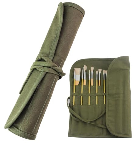 Jovrelant Artist Paint Brush Holder, 22 Slots Canvas Brush Roll-Up Bag Organiser for Watercolor & Oil, 1pc, Green 40 * 35cm