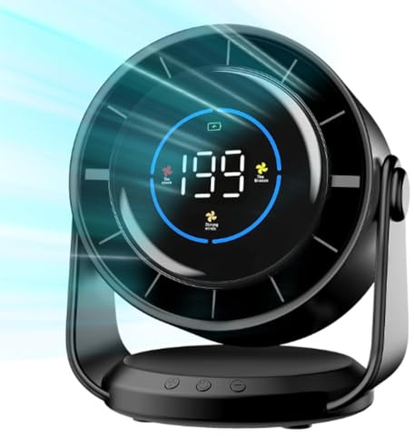 Ventilatore da scrivania ultra silenzioso con display a LED 120 inclinabile a parete con 199 velocità del vento, ricarica USB-C portatile