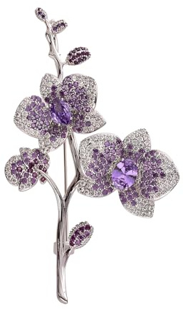 Broche de orquídea de mariposa, ramillete de flores de cristal morado con lazo para colgante, 7,3 cm, joyería de novia convertible para bodas y bailes, regalo elegante para mujeres, accesorio de traje