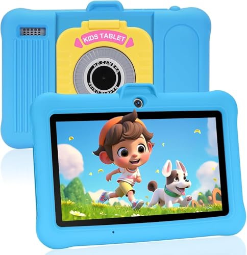 TABTIVI Tablet per bambini 7 pollici Android, 8(3+5) GB RAM, 64GB ROM(TF card 128 GB), Google GMS, App per Bambini Preinstallata, Kids space, WIFI, Custodia antiurto, blu