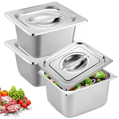 BYZESTY Panier-set i rostfritt stål, paneringsskålar, 3-delad, 3-delad, hotellpannor i rostfritt stål för kotletter, behållare i rostfritt stål med lock