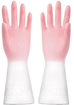 rengöringshandskar av gummi, Silikondiskhandskar, skrubbsvampar, diskhandskar, rengöringsverktyg Diskhandskar(Pink Size S)