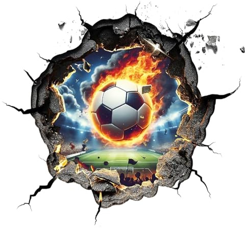 3D Fussball Arena Wandtattoo, Fußball Wandsticker, Durchbruch Wandaufkleber | Bunte FussballWandbild Jugendzimmer, Fußball Wandstikcer für Schlafzimmer Wohnzimmer Wanddeko