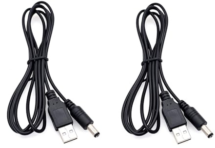 JZK 2 pezzi Cavo alimentazione nero 1,5 m USB A maschio a DC 5,5 x 2,1 mm, cavo convertitore USB a jack cilindrico DC per router, tastiera, laptop, telecamera sicurezza CCTV, striscia LED