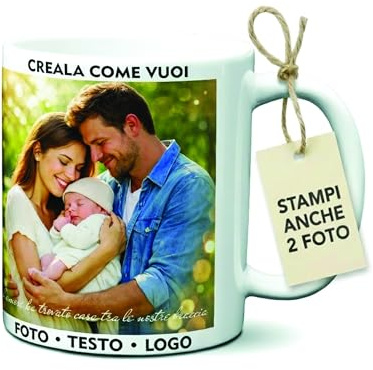 Tazza personalizzata in ceramica con stampa foto, testi, loghi – tazze colazione originali – idea per regali personalizzati per amici, famiglia, papà, mamma, compleanno, laurea - mug con scatola