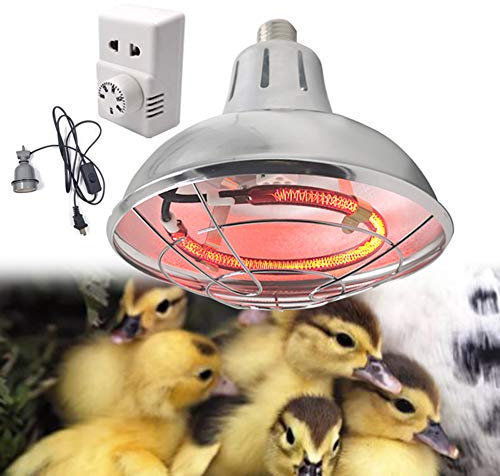 RSHJD Lampada Riscaldante per Cani Cuccioli, 220V Lampada Infrarossi Riscaldante per Animali con Termostato, Temperatura Regolabile (200W-400W)