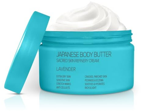 Onsen Secret Japanese Body Butter - Skin Refinery Cream Natural and Organic Moisturizing Clear Skin Exfoliator with All Coconut and Jojoba Oil for Women- 8.6 fl oz/255 ml (Lavender)