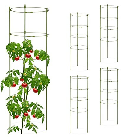 Relaxdays Rankhilfe, 5er Set, 4 Ringe, HxD: 90 x 28 cm, Blumen & Nutzpflanzen, Metall & Kunststoff, Pflanzenstütze, grün