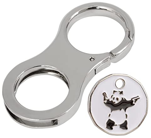 Harts Coin Clip Key Ring Trolley Token Metal Holder Keyring For New and Old £1 Coins, €1. With Banksy Panda trolley Tokens