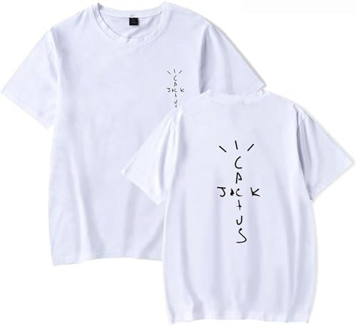 T Shirt Girocollo Manica Corta Hip Hop Rap di Travis Scott, Felpa Allentata Casual Moda Uomo Donna Nera Oversize (M,White)