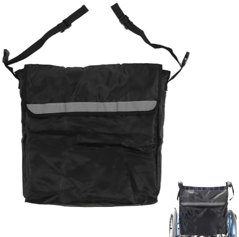 Wheel Chair Storage Tote Pouch Pocket, Wheelchair Bag, Hang on Back Wheelchair Accessories Wheelchair Backpack Bag with Reflective Stripe Large Capacity for Rollator Wheelchair Transport Chair, Black