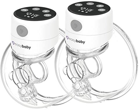 Easybaby Milchpumpe Elektrisch Tragbar, Freihändige Milchpumpe mit LED display, Hände frei beim Pumpen, Geräuscharm, 3 Modi und 12 Stufen, Passt in den BH, 24-mm-Flansch, 2er-Set