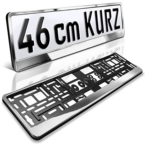 2 Kennzeichenhalter kurz | 46 cm Chrom Hochglanz | Für Kurze Kennzeichen | Metallic Silber Look | Nummernschildhalter | Kennzeichen-Halterung | Nummernschild-Halterung | Auto-Schilder in 460 x 110 mm