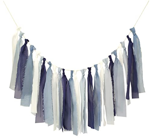 Mybbshower Chiffon Tassel Garland for Home Decortaion Tassels Party Decorations Supplies for Wedding Birthday Wall Backdrop (Dusty Blue + Navy)