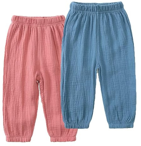 JUIYNIZT Baby barn bomull sommarbyxor myggsäker tunna långa byxor pojkar flickor lösa lyktbyxor 2-pack, e, 116