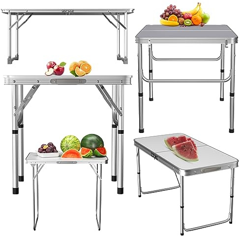 VickyHome 60x45x56/26CM klappbarer Campingtisch Picknicktisch, Tragbarer Angeltisch mit Verriegelungsbein / 2 Höhenverstellbar 56/26 cm für Terrasse, Grill