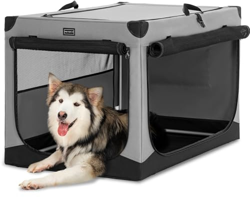 Petsfit Hundebox faltbar, Hundebox für zuhause Verstellbarer Stoffbezug mit Spiraleisenrohr, Hundetransportbox Auto Stoff für große mittlere kleine Hunde,Leicht zu Verstauen