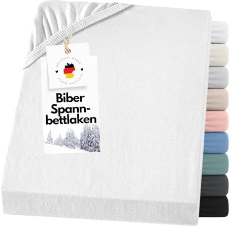 Carpe Sonno Warmes Biber Spannbettlaken 100x200cm Weiß [Made in Germany] 15 bis 25cm Steghöhe - mit Gummizug | Flanell Bettlaken | Winter Spannbetttücher flauschig | Biber Bettlaken Dicker Stoff