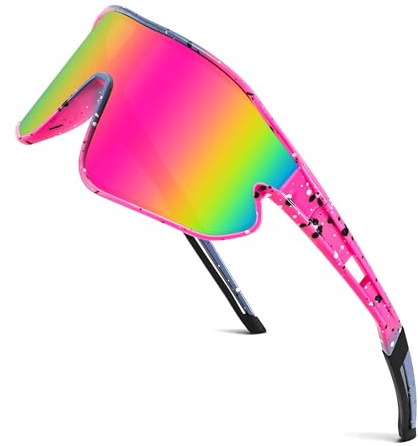 FEISEDY Unisex Youth Sunglasses, Teens Baseball Tennis Sunglasses, UV400 Sports Boys Girls Cycling Shades B4064 (Pink Frame/Purple Red Mirror)