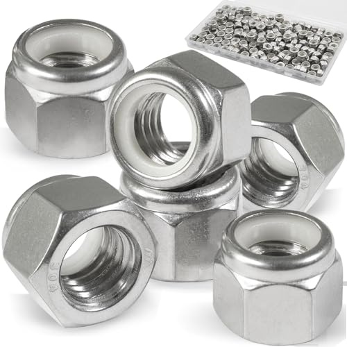 Vifmy 150 Pack 10#24 Nylon Insert Locknuts,304 (A2-70) Stainless Steel Lock Nuts,Standard Inch Thread Nylock Nuts for Bolts