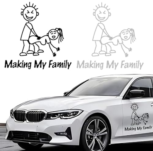 2-Teiliges Set Autoaufkleber Lustig Schwarz/Silber Weiß Nassfester Reflektierende Personalisierte Familie Scheiben Aufkleber Geeignet für Autokratzer Dekoration