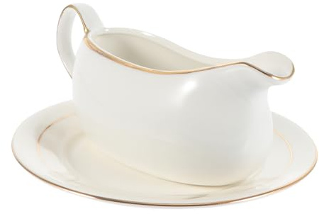 Zerodeko Ceramic Gravy Boat with Tray, White Sauce Cup for Serving Broth, Fine Workmanship, Simple Style Sauce Jug for Home and Dining