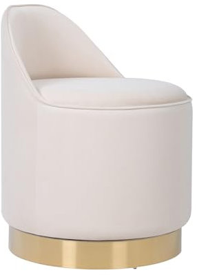 Qiyano Drehhocker Elfenbein mit Stauraum Rückenlehne modernes Design - Edler Kunstsamtbezug - Edelstahl - Robust & Langlebig