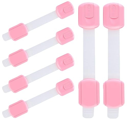 6-pack justerbara säkerhetsskåp lås lås för kök skåp kylskåp låda kylskåp toalett enkel installation inga verktyg behövs (rosa)