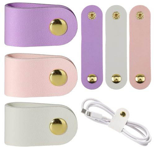 6Pcs Phone Cable Ties Reusable Leather Cable Ties Leather Cable Straps PU Leather Cord Organizer Travel Phone Charging Cord Power Cord Headphone Organizer Snap Closure USB Multipurpose Cord Holder