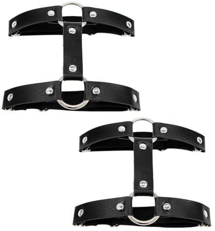 Liga de Cuero, 2 Piezas Liga de Cuero para Mujer, Liga Gótica de Doble Capa Ajustable, Liga Gótica, para Niña Mujer, para Halloween Rave Carnival Cosplay, Negro, Talla Única