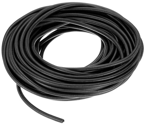 sourcing map 1/4 Inch x 100 Ft Split Wire Loom Tubing, Guard Convoluted Flex, Protective Split Cable Conduit, Flexible Wire Protector Tubing, Electrical Cord Cover, Black
