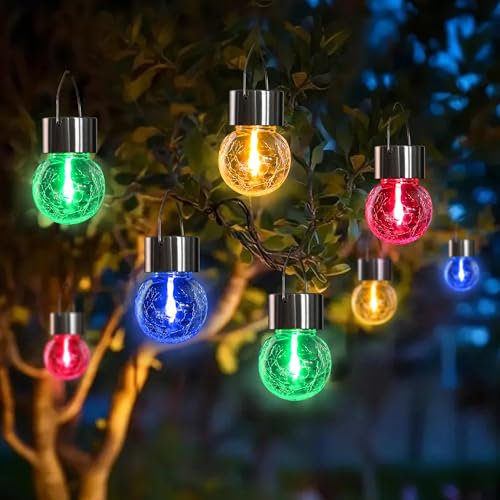 GIGALUMI Hanging Solar Lights Outdoor Garden, New Upgraded Moving Led Beads,8 Pack Waterproof Hanging Globe Solar Lights for Garden Yard Patio Decoration (Multiple Colors)