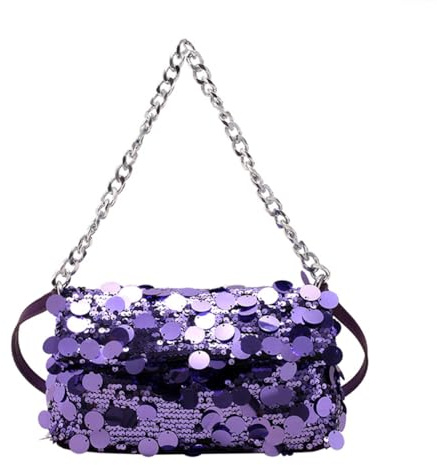 Rockreyoa Glitzernde Pailletten Damen Handtasche Abend Umhängetasche Kettentasche Crossbody Tasche Sparkly Quaste Clutch Abendtasche für Party Hochzeit Abschlussball Freizeit Date Lila