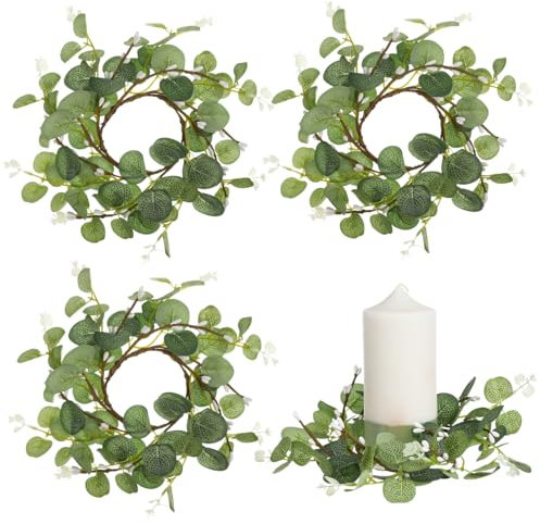 TINEASUR 12stücke Eukalyptus Kerzenringe Künstliche Kränze Für Hochzeiten Partys Feiertage Dekorative Tischaccessoires Für Valentinstag Weihnachten Mehr