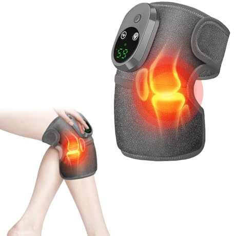 Kniemassagegerät, Heizkissen, Massage-Kniebandage, drei Vibrationsstufen und drei einstellbare Temperaturstufen, beheizte Kniebandage für Ellbogen und Knie, 1 Stück, Grau