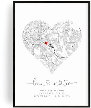 Artower® Wo Alles Begann Poster für Pärchen - Jahrestag oder Hochzeitstag Geschenk für Ihn & Sie | Ideal als Partner Geschenk für Frauen & Männer
