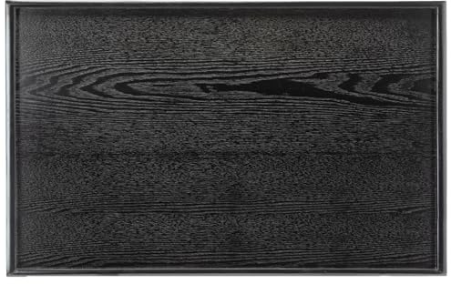 28 x 18 Inches Extra Large Solid Wood Serving Tray for Tea Coffee Table Snack Food Meals Serving Plate Kitchen Party Bar Breakfast Server with Raised Edges Black Wooden Decorative Ottoman Tray