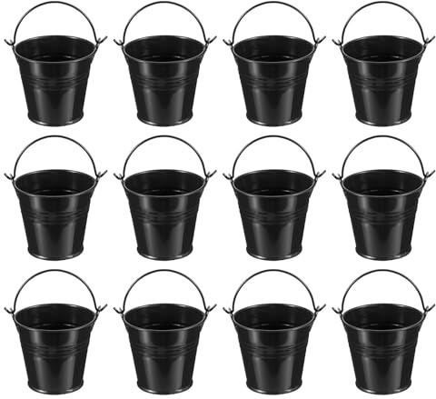 PATIKIL 7x5x6cm Pequeños Cubos de Metal con Asa, 12 Pcs Mini Cubo Galvanizado Coloridos para Pascua, Favores de Fiesta, Decoración, Negro
